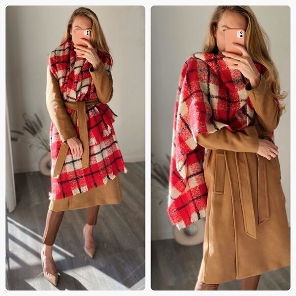 Mango Plaid Scarf Blanket New - Picture 2 of 4